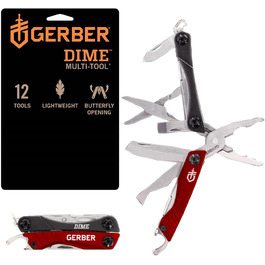 Gerber Multi-tool with 12 functions, Dime Pocket Multi-tool, Black, 1014030 (Red (EU))