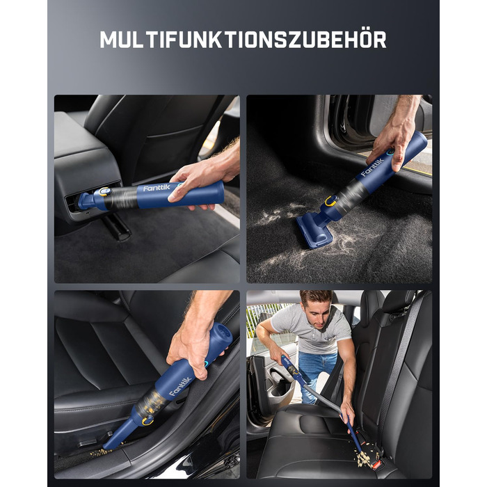 Автомобільний пилосос Fanttik Slim V8 APEX 4-в-1, портативний міні-пилосос з потужністю 19000 Па/45 Вт, 2 режими, для авто, офісу, клавіатури (Синій)