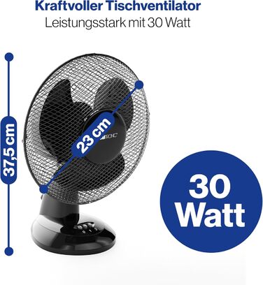 Вентилятор Clatronic® з функцією гойдання | Тихий вентилятор 2 швидкості | Діаметр 23 см | Настільний вентилятор 30W | VL 3601 (Чорний)
