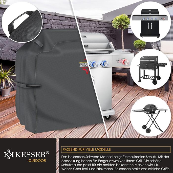 Чохол для газового гриля KESSER Premium, водонепроникний, 600D оксфорд, антрацит, 147x61x122 см, для Weber, Brinkmann, Char Broil