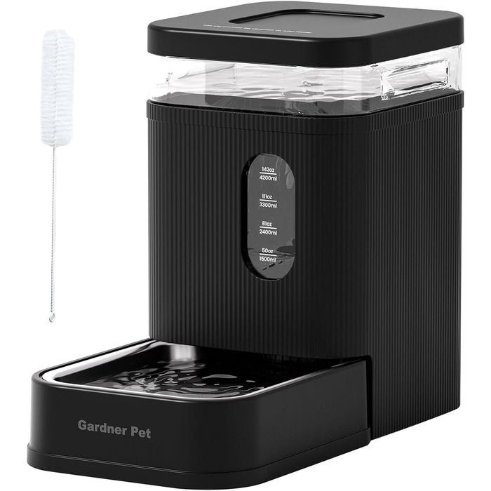 Автоматичний диспенсер води для собак та котів Gardner Pet 6.5L, годівниця, не потребує електрики, з нержавіючою чашею, BPA-free, чорний