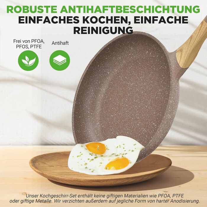 Набір посуду NutriChef Сандбраун 22 предмети з антипригарним мармуровим покриттям: сковороди, каструлі, кухонні прилади, форма для випічки, рукавиці, для індукційних плит, посудомийна машина