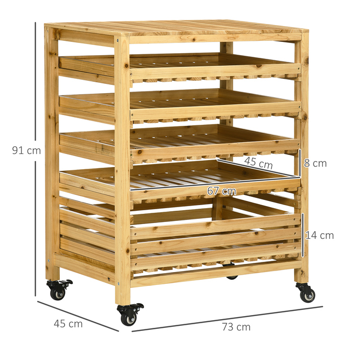 Outsunny Fruit and Vegetable Stand with Wheels, 5-Tier Vegetable Rack, Fruit Basket Stand for Vegetables up to 20 kg, Fir Wood, Natural