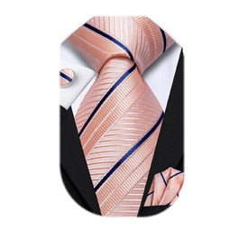 Краватка чоловіча Dubulle з квітковим візерунком Paisley, шовкова краватка, в смужку, комплект з нагрудною хустинкою для весілля та бізнесу (B Рожевий)