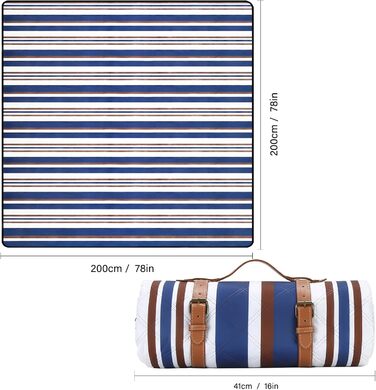 Пікнік-покривало 200x200 см Boho, водонепроникне, велике, переносне, пране, ізоляційне, з ручкою, для пляжу, парку, кемпінгу, синє з білим