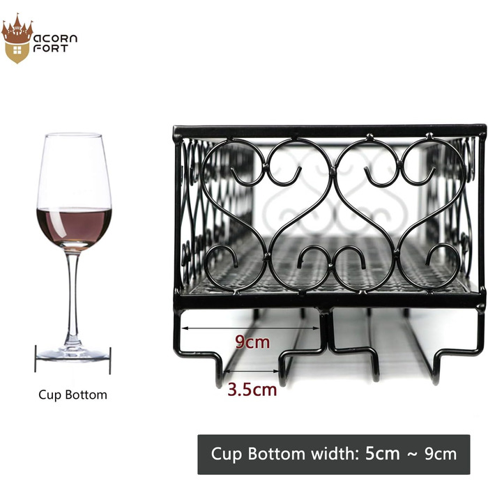 W-612 Metallic Black Wall-Mounted Wine & Champagne Glass Goblets Stemware Rack Holder, 80 x 20 cm Capacity up to 18 Bottles of Wine and 18 Glasses