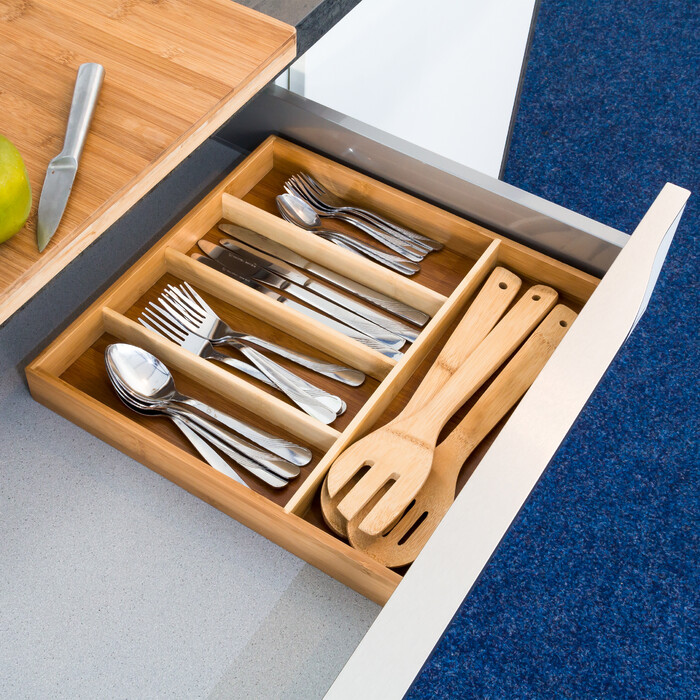 Relaxdays Cutlery Box Bamboo Natural