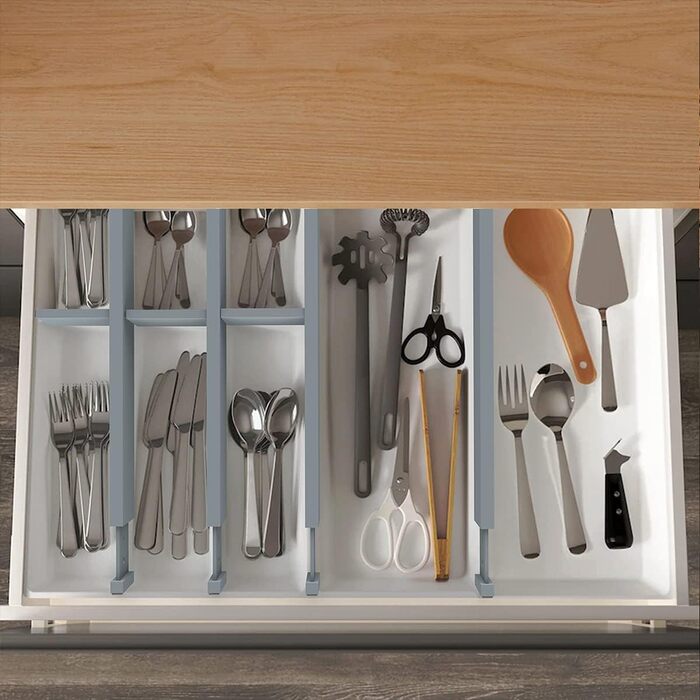 ANTOWIN 10 Pcs Adjustable Bamboo Drawer Dividers, Drawer Organizer, Spring-loaded, Kitchen, Dresser, Bathroom, Bedroom, Baby Drawer, Desk Organization System (43-56 cm) Natural