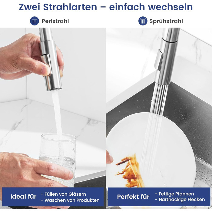 Чорний кухонний змішувач CECIPA SOFETIY SERIE з висувною лійкою, нержавіюча сталь, 360° обертання, 2 режими струменя