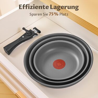 Набір сковорідок 4 шт. 20, 24, 28 см з термоіндикатором, знімні ручки, антипригарне покриття, підходить для всіх плит, можна використовувати в духовці