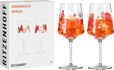 RITZENHOFF 2849001 Aperitif Glasses 500 ml - Set of 2 - Sommerrausch Series - Butterfly Motif - Made in Germany, Orange, Red