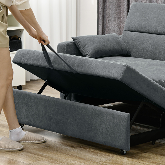 HOMCOM Sleeper Sofa, 2-Seater, Convertible, Up to 200 kg, Wooden Frame, 155x90x88.5cm, Dark Grey