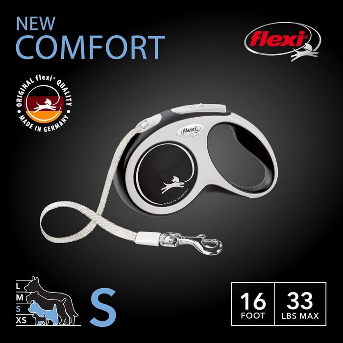 Висувна обплітальна стрічка для собак FLEXI New Comfort, 5 м, розмір S, до 15 кг, сіра/чорна