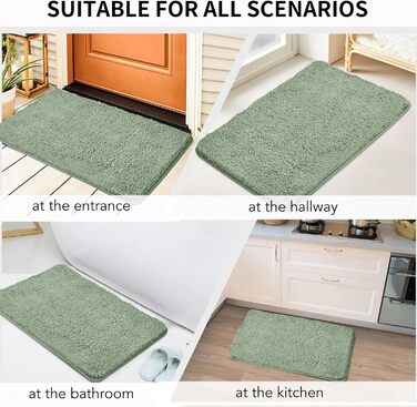 Килимок для ванної кімнати 50x80 см, антиковзаючий, м'який, швидковисихаючий, з високим ворсом, з мікрофібри, для ванни, душу та ванної кімнати (зелений) 80 x 50 см (прямокутний), зелений