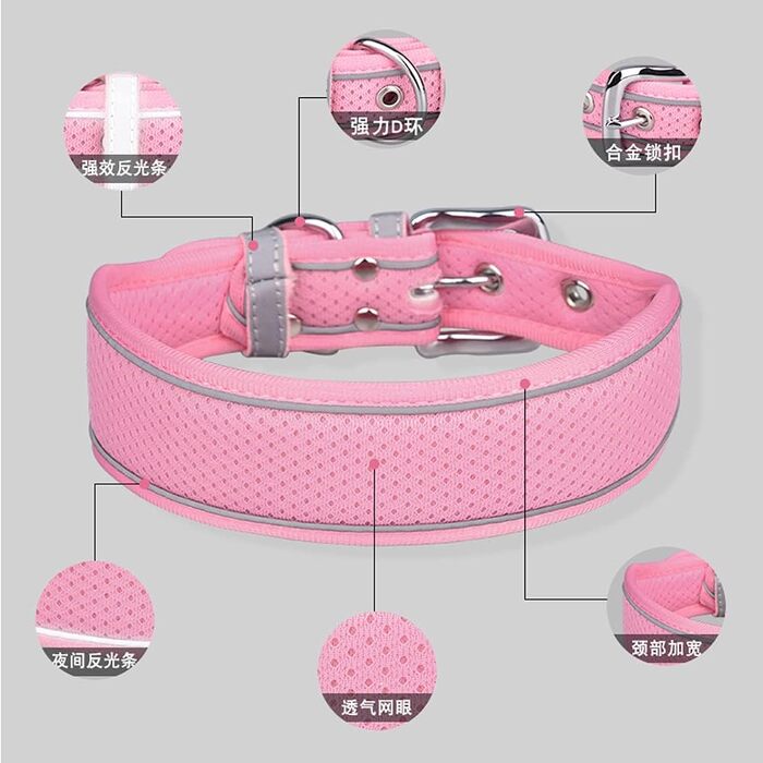 Великий нашийник для собак, сітчаста тканина, дихаючий, м'яко підшитий, світловідбиваючий, для середніх та великих собак (M, зелений) M Зелений