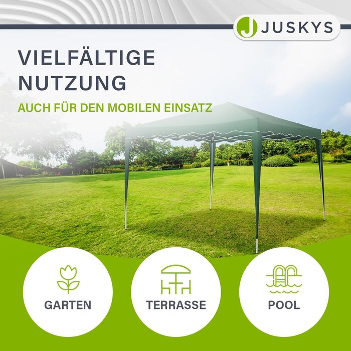 Juskys Pop-Up Gazebo Vivara 3x3 m - Height-Adjustable Pop-Up Gazebo, UV50+ & Water-Resistant - Garden Tent with Bag - Party Tent for Garden - (Green)
