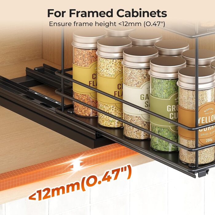 Організатор для спецій Orimade, висувна полиця для спецій, 3 шт., чорний