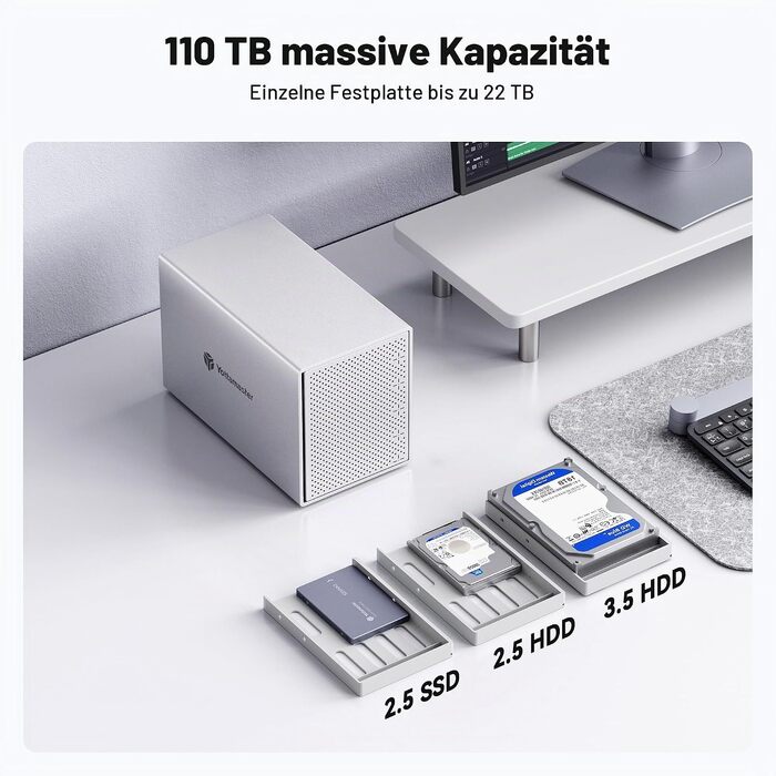Зовнішній корпус для жорстких дисків Yottamaster на 5 слотів USB-C, алюмінієвий SATA Case для HDD/SSD 3.5