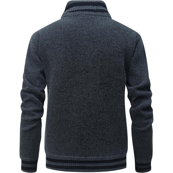 Чоловічий светр з кишенями та коміром-стійкою, флісова підкладка, кардиган, повсякденний зимовий светр, куртка на блискавці, теплий, манто (сірий, L)