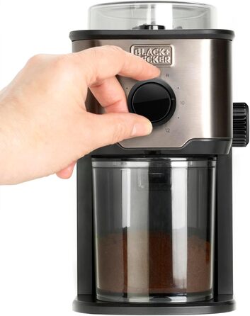 Електрична кавомолка BLACK+DECKER BXCG150E 150W з регулюванням помелу, нержавіюча сталь, 50г, чорна