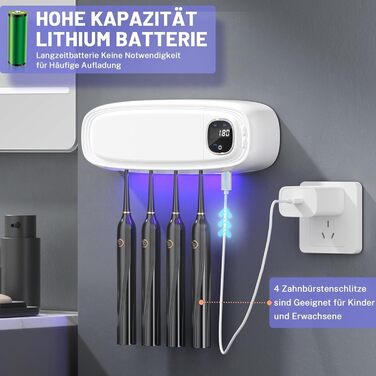 Стерилізатор зубних щіток Maxspace з УФ-випромінюванням, настінний, 4 слоти, для ванної кімнати (білий)