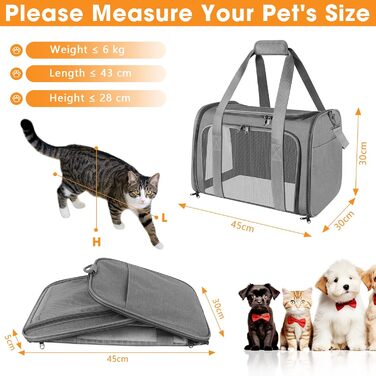 Транспортна сумка для кота та собаки, 45x30x30 см. Складана та дихаюча переноска для кота та середнього собаки. Ідеально для подорожей на авто