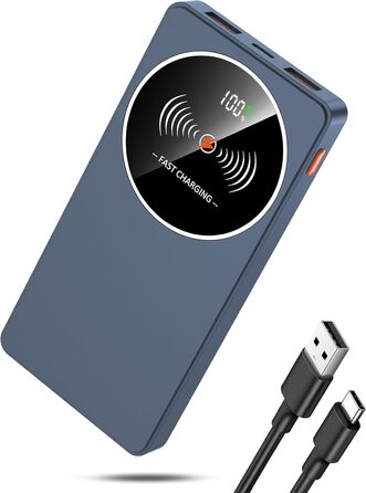 Портативний зарядний пристрій Power Bank Klein 10000mAh з USB-C, 3 порти, сумісний з iPhone/Android (Блакитний)