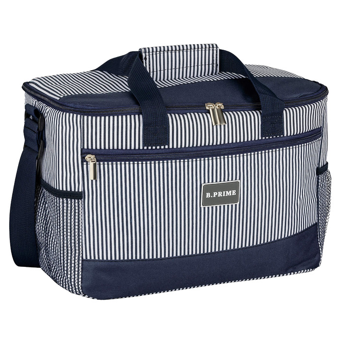 Термосумка B.PRIME 20L Classic Navy-Blue Striped - Ідеальна для пікніка, подорожей та відпочинку на природі