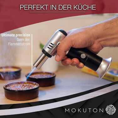 Професійний газовий пальник MOKUTON з можливістю заправки бутаном - кухонний Бюксенбернер для крем-брюле, точне регулювання полум'я, просте використання та виняткова довговічність