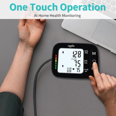 Тонометр EUROPAPA на плече для дому, вимірювання пульсу та артеріального тиску, велика манжета (22-42 см), 2 * 60 пам'ять, для 2 користувачів (чорний)