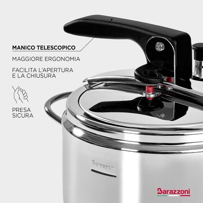 Каструля-скороварка Barazzoni Basic, 22 см, 5 л, індукція, нержавіюча сталь 18/10, Made in Italy