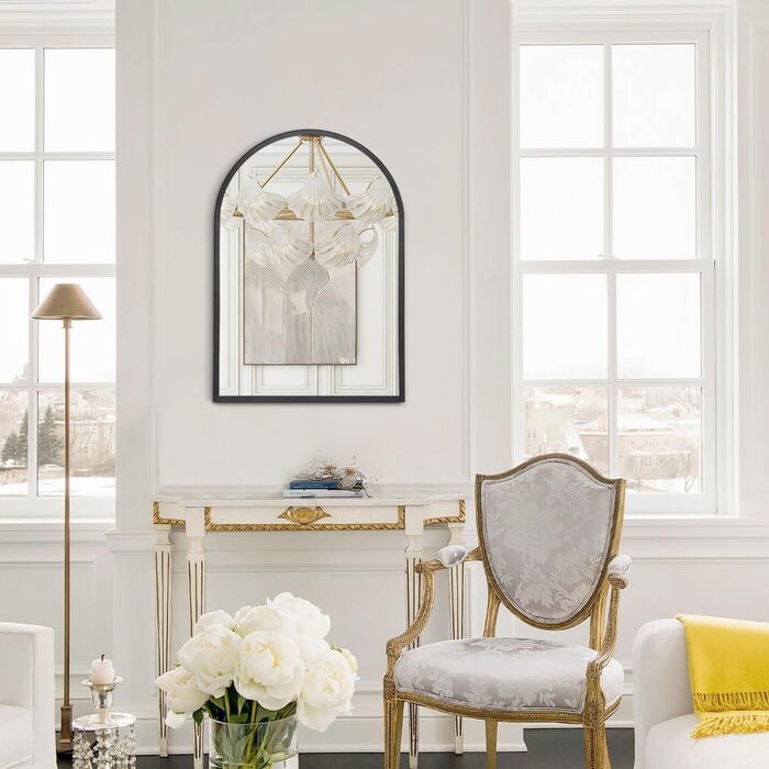 Дзеркало настінне з вигнутим склом, 45x65 см, металевий каркас, чорне. Підходить для ванної кімнати, вітальні та спальні