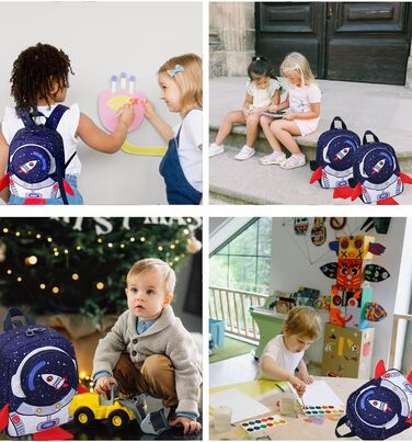 Дитячий рюкзак для садка та школи Kinderrucksack, темно-синій, з поворотком, для дітей 1-3 років, форма ракети
