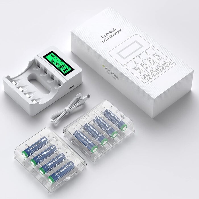 Зарядний пристрій для акумуляторів AAA з LCD-дисплеєм, 8 шт. акумуляторів 1.2V 1100mAh NiMH, 4 слоти для зарядки