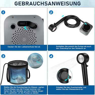 Портативна душ для кемпінгу з насосом та індикатором температури, 8000mAh, сірий. Комплект для відпочинку на природі, автомийки, пляжу, подорожей та догляду за тваринами.