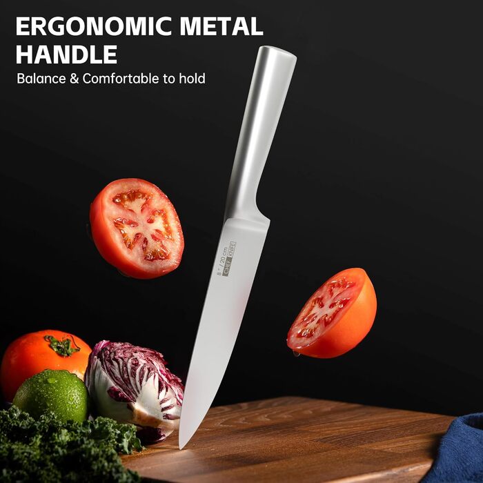 Набір кухонних ножів HUIKAILI 5 шт. з нержавіючої сталі, професійний, з антиковзним руків'ям, включає: Сантоку, кухонний ніж, ніж для хліба, універсальний ніж, ніж для овочів