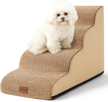 Сходинки для собак маленьких порід 50 см, для ліжка, з високощільним губчатим наповнювачем, 4 сходинки, знімний та миючий чохол, неслизьке покриття, 40x72x50 см, світло-коричневий колір