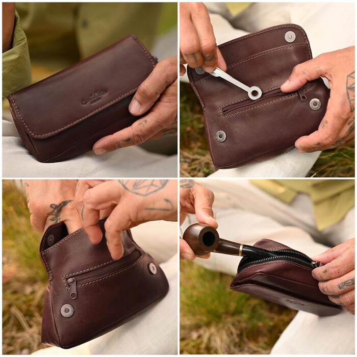 Gusti Pipe Pouch Leather - Jared Tobacco Pouch Pipe Bag Tobacco Bag Natural Rubber Lining Brown