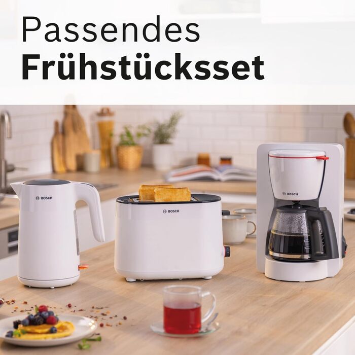 Електричний чайник Bosch MyMoment TWK2M161, 1.7 л, 2400 Вт, білий матовий, з автоматичним відключенням, захистом від перегріву, показом кількості чашок та фільтром від накипу