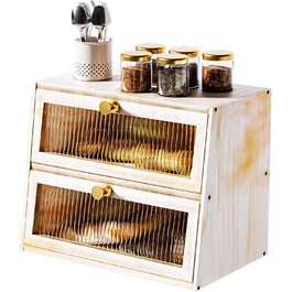 Дерев'яний хлібниця великого розміру, 2-ярусний, з акриловим вікном, стиль фермерський дім (білий/оптимальний сад)