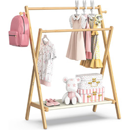 Kids' Clothes Rack, Small Clothes Rack for Toddlers and Pets, Dress-Up Rack with Shelf and Double Rods, Foldable Clothes Rack for Kids' Rooms (Standard Size)
