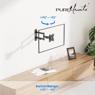 Кріплення для телевізора PureMounts - настінний кронштейн з регулюванням, чорний, VESA 200x200, для телевізорів та моніторів 13-32 дюймів, до 30 кг