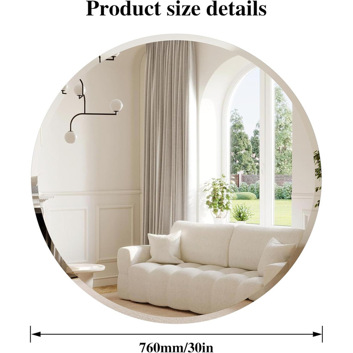 ANYHI Круглий дзеркало без рами, 40.6 см, для ванної кімнати, вітальні, спальні, входу, монтаж на стіну, сучасний дизайн