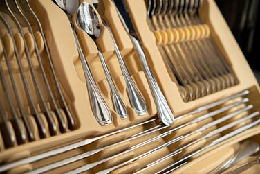 Набір столових приборів 72 предмети для 12 осіб з нержавіючої сталі 18/0 в кейсі - срібний столовий набір, придатний для миття в посудомийній машині - сучасні столові прибори, стійкі до корозії