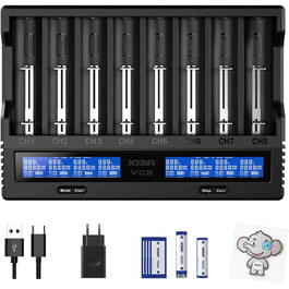 Зарядний пристрій Xtar VC8 для акумуляторів 18650/21700 з LCD-дисплеєм та тестуванням ємності, сумісний з 10440, 16340, 17670, 26650, AA, NI-MH