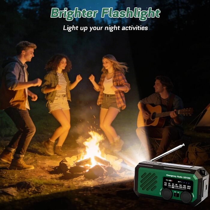 Радіопортативне YIKANWEN на сонячній батареї та ручному приводі, 2000mAh, AM/FM, LED-ліхтарик, зелений - для дому та кемпінгу