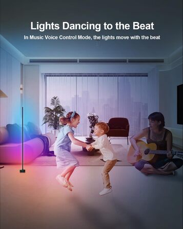 LED-підлогова лампа Miortior для вітальні, спальні, ігрової кімнати, RGB, диммування, керування з пульта та додатком, музичний синхронізатор, 16 мільйонів кольорів, 68 режимів, чорний велюр