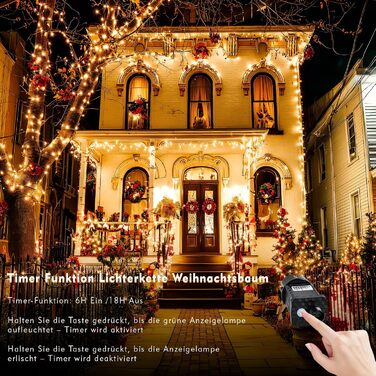 Ланцюжок прикрас для зовнішнього використання 60м, 530 LED, тепле біле світло. Ланцюжок для зовнішнього використання з таймером, 8 режимів, IP44, вологостійкий. Підходить для прикраси ялинки, саду, балкону, вечірки, весілля.