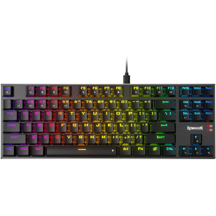 Redragon K660 RGB-механічна клавіатура для геймінгу, TKL, 87 клавіш, з підсвічуванням, підключення через кабель, алюмінієва база, тихі червоні перемикачі