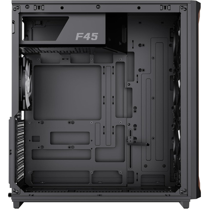 Корпус ПК GAMEMAX F45 Mid-Tower чорного кольору з дерев'яним декором, 4x ARGB PWM вентилятори, сумісний з BTF материнськими платами, скляна бічна панель, для геймінгу